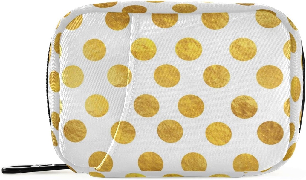 Naanle Gold White Polka Dot Pill Box 7 Day Case Bag Travel Organizators ar rāvējslēdzēju Portatīvs Weekly Compact Izmērs Vitamīnu Papildinājuma turētājs Dots Zelta 4,6 x 3,14 x 1,88 0,12 kilogrami