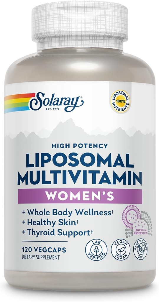 SOLARAY Liposomālie multivitamīni sievietēm, Uzlabota absorbcija, Augsta potence w/Iron, D vitamīns, C vitamīns, B12, Biotīns, CoQ10, Imūnterapija, Kaulu veselība, Vegan, 60 Servējumi, 120 VegCaps