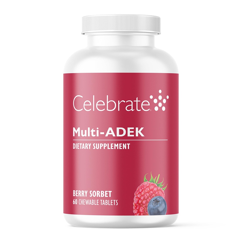 Atzīmējiet vitamīnus Multi ADEK Košļājamās vielas, bez dzelzs - Daily Bariatric Multivitamīnu, augsta līmeņa vitamīnu A, D, E, K & B12 Duodenal Switch ķirurģijas pacientiem - Berry Sorbert (60 tabletes)