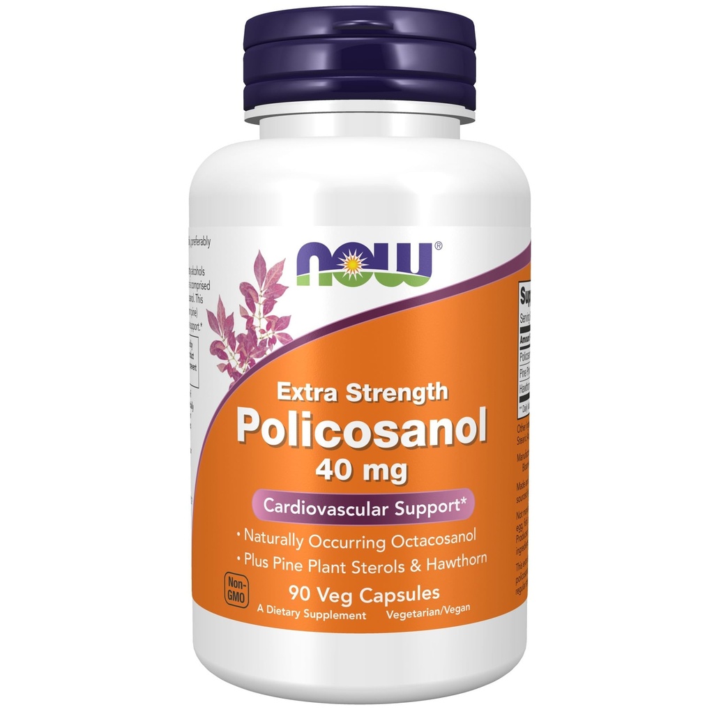 NOW pārtikas piedevas, Policosanol 40mg ar priedes augu steroliem un Hawthorn, Extra Strength, 90 Veg kapsulas