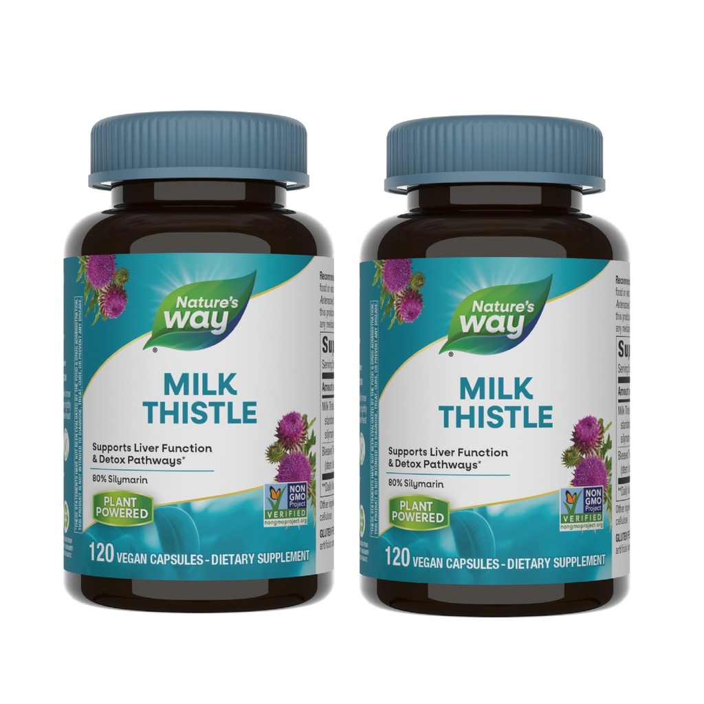 Dabas veids Piena dadzis, atbalsta aknu funkcijas un detoksikācijas ceļi*, 175 mg Piena Thistle Seed Extract Standardized to 80% Silymarin per Servē, 120 kapsulas (iepakojums May Vary) - 2 iepakojums