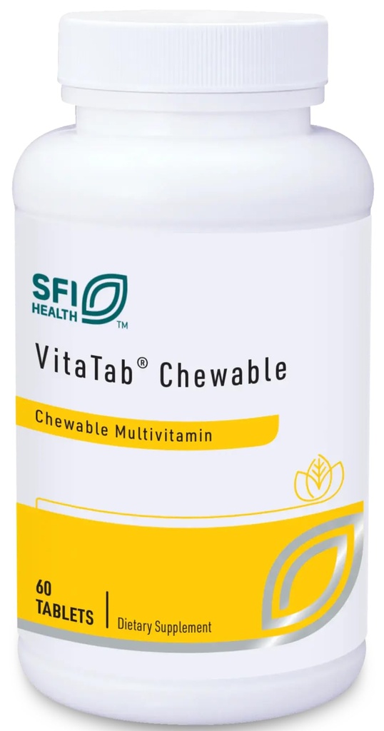 Klaire Labs SFI Veselība VitaTab Košļājami - Multivitamīni ar 24 vitāliem uzturvielām bērniem un pieaugušajiem, Dabīgi ķiršu-oranžu uzliesmotāji, bez mākslīgām krāsām, smaržvielām vai konservantiem (60 tabletes)