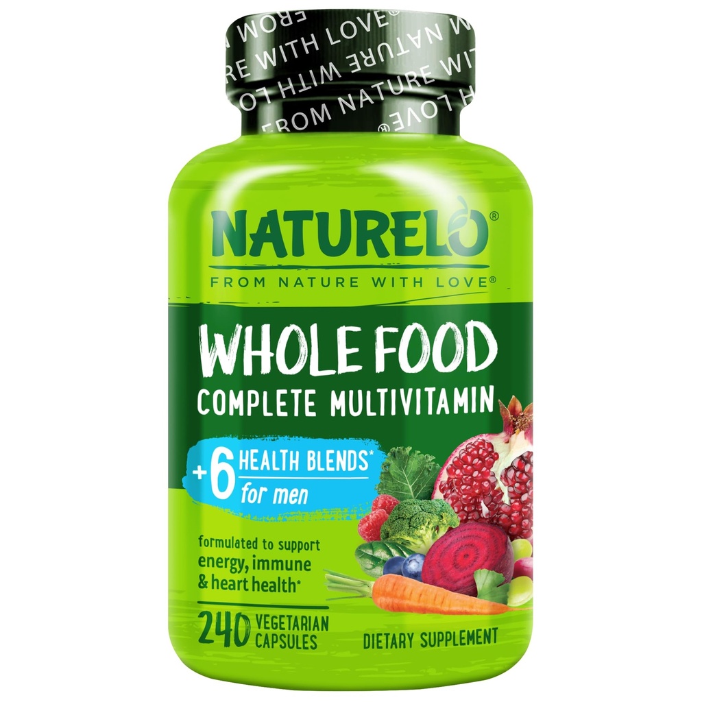 NATURELO Mens Multivitamīni - Vesela pārtika Multivitamīni vīriešiem ar vitamīniem, minerālvielām - 240 Veģetārās kapsulas enerģijai, smadzenēm, sirdij, acu veselībai