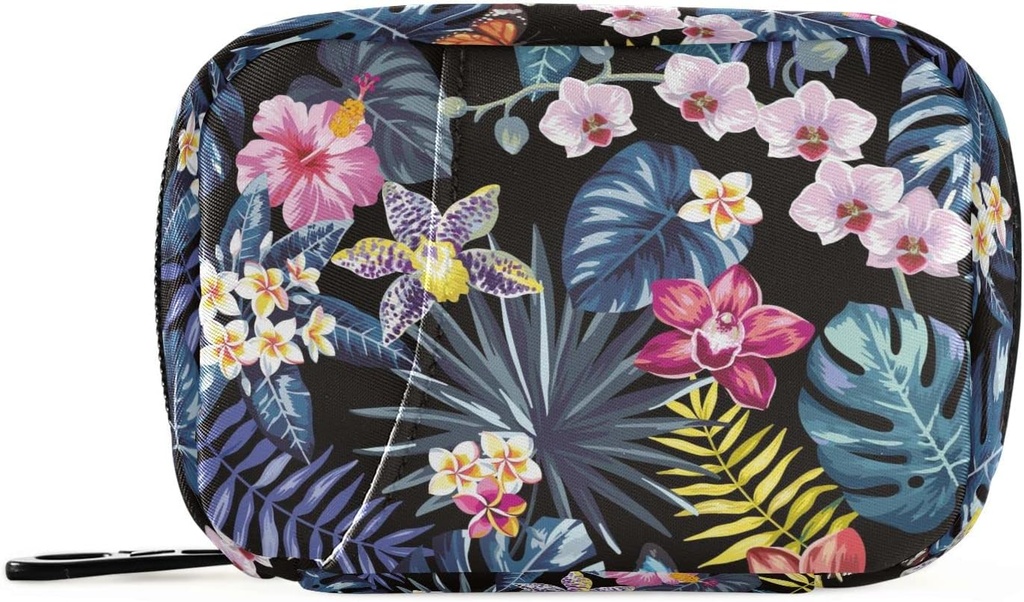 Naanle Pill organizators Hawaii Palm Leaves Flowers Pill Box 7 Day Pill Case Bag Travel Pill Organizators Bag ar rāvējslēdzēju Pārnēsājams Weekly Case Compact Izmērs vitamīnu piedevas turētājam