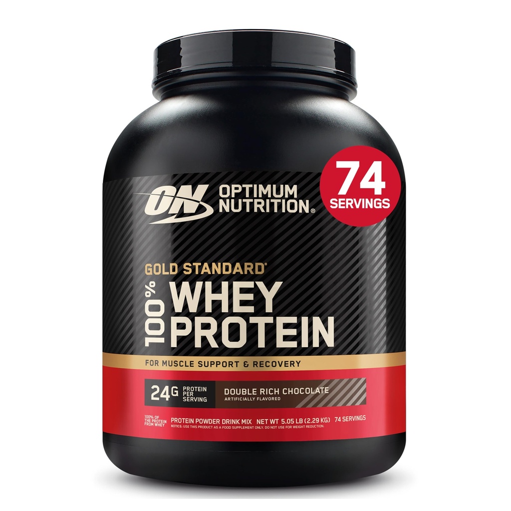 Optimum Nutrition (ON) Gold Standard 100% Whey Protein Powder - 5 lbs, 2.27 kg (Double Rich Chocolate), Primary Source Isolate,For Men and Women