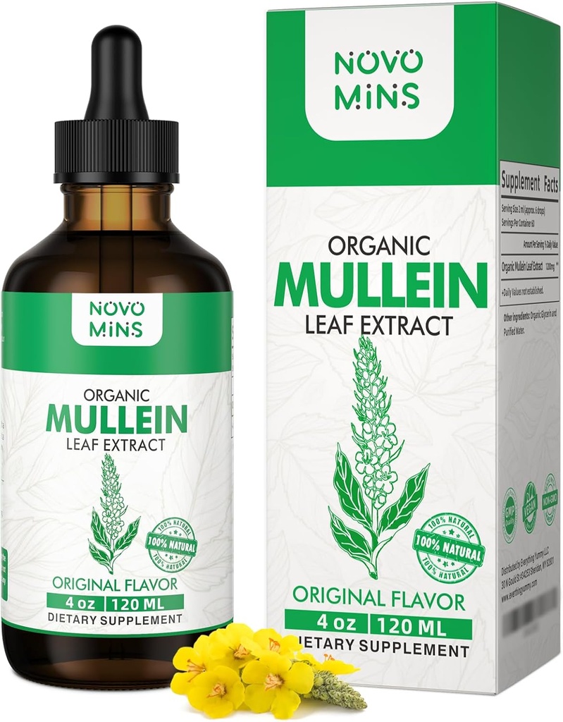 Mullein Leaf Tincture - Plaušu tīrīt - Vegan Lung Detox - Respiratorā veselība un imūnās sistēmas atbalsts pilieni - Dabas papildinājums Šķidruma ekstrakts 4 fl.oz. Hlorofils