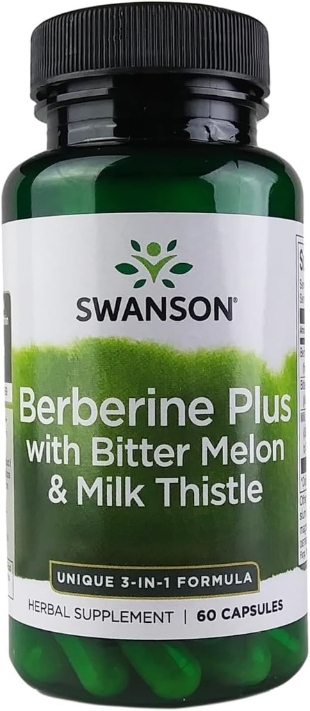 Swanson Berberine Plus ar bitter Melon & Milk Thistle - 3-in-1 Formula 60 Caps