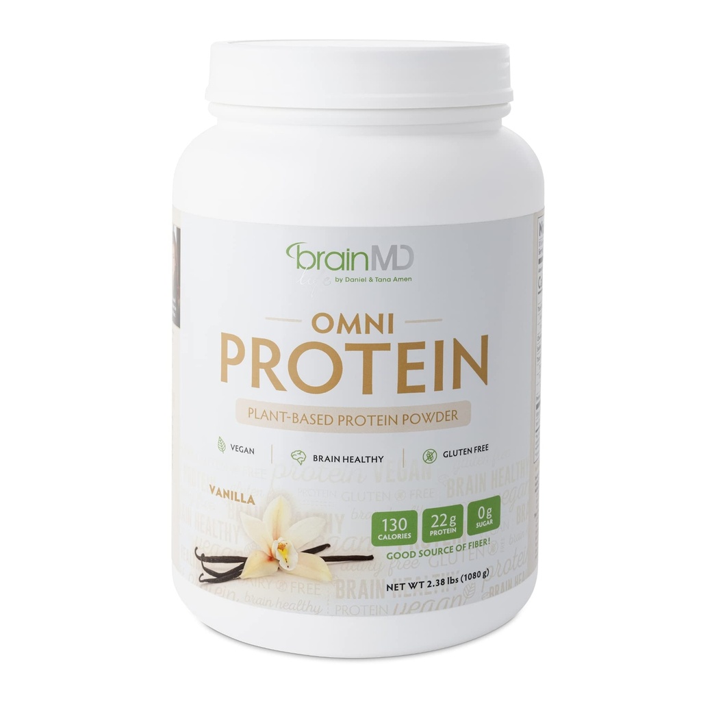 PRINMD Dr Amen Omni Protein Vanilla - 2.38 mārciņas - augu bāzes proteīna pulveris - veicina enerģijas un vingrinājumu atgūšana - vegāns, veģetārietis, bez cukura, bez lipekļa - 30 Kalpo