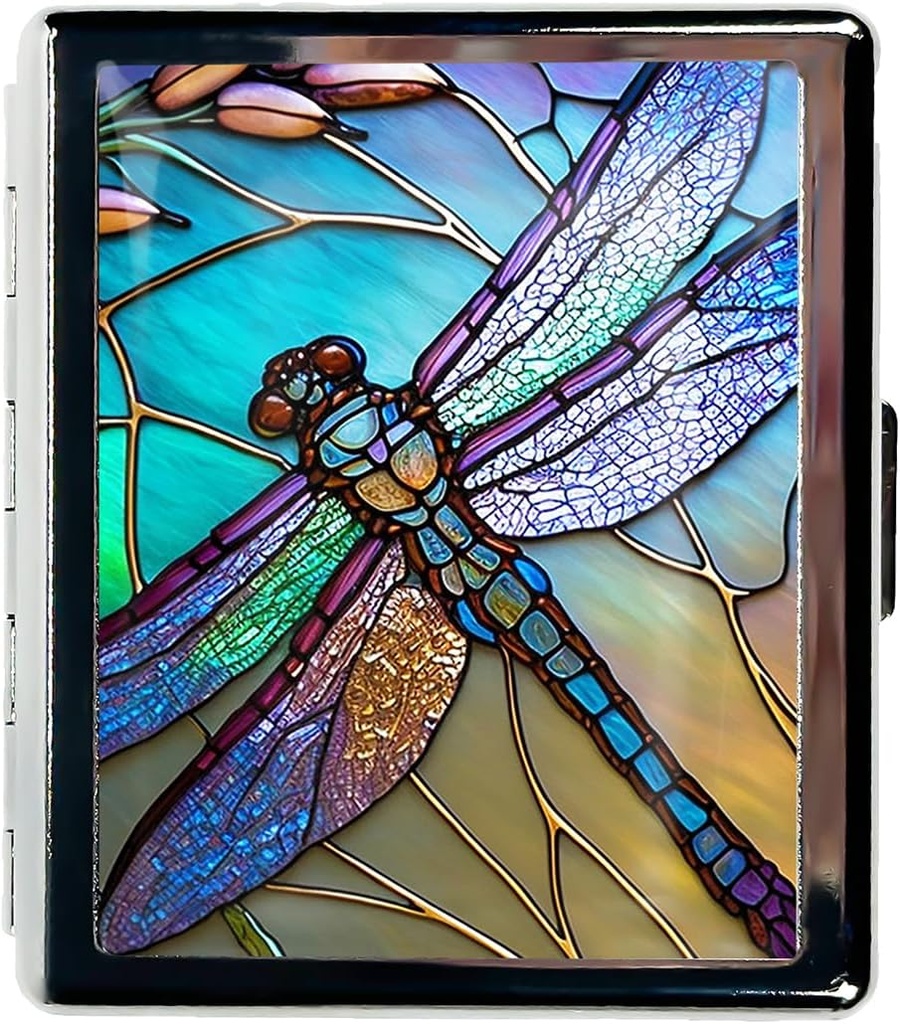Travel Pill Organizators Mazs Pill Case Purse Essentials 7 dienas Cute Pill Box ar spoguli Portable Pill Box kabatām vai Purse Pill Containe Ceļojuma dāvanas (Art Dragonfly Stained Glass)