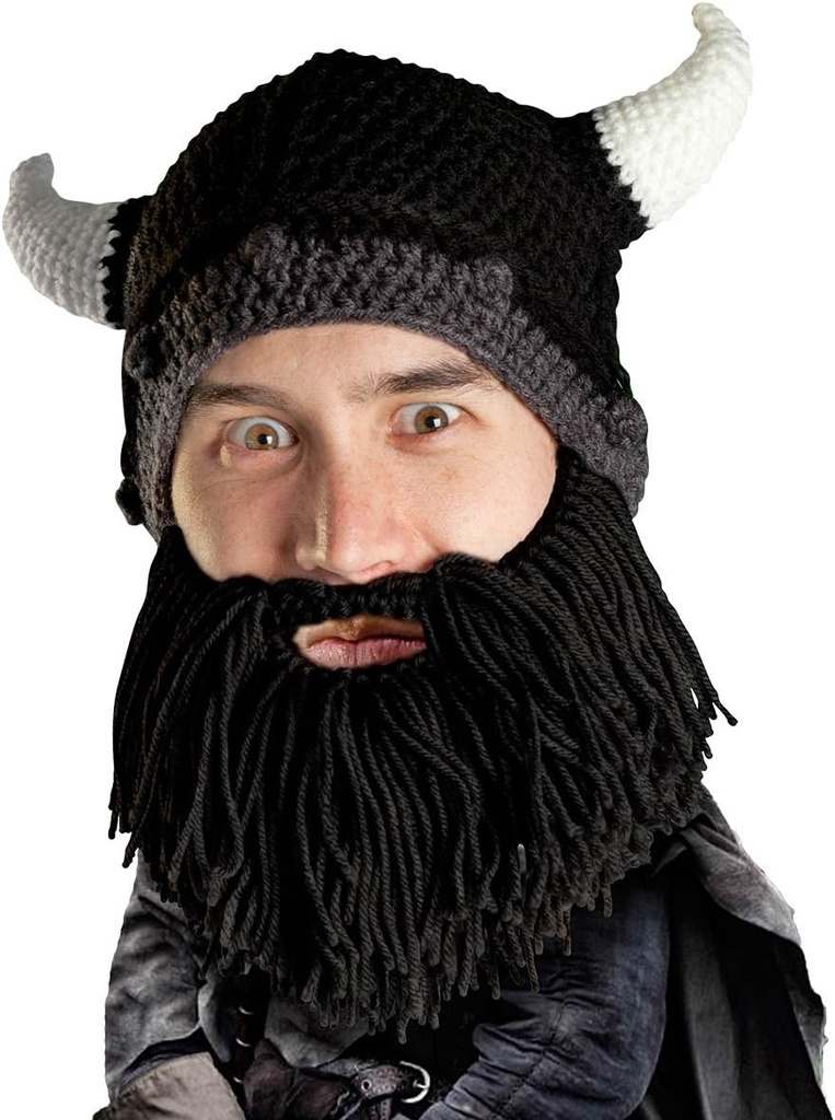 Beard Head Viking Looter - Original Handmade Knit ķivere un noņemams Black Beard