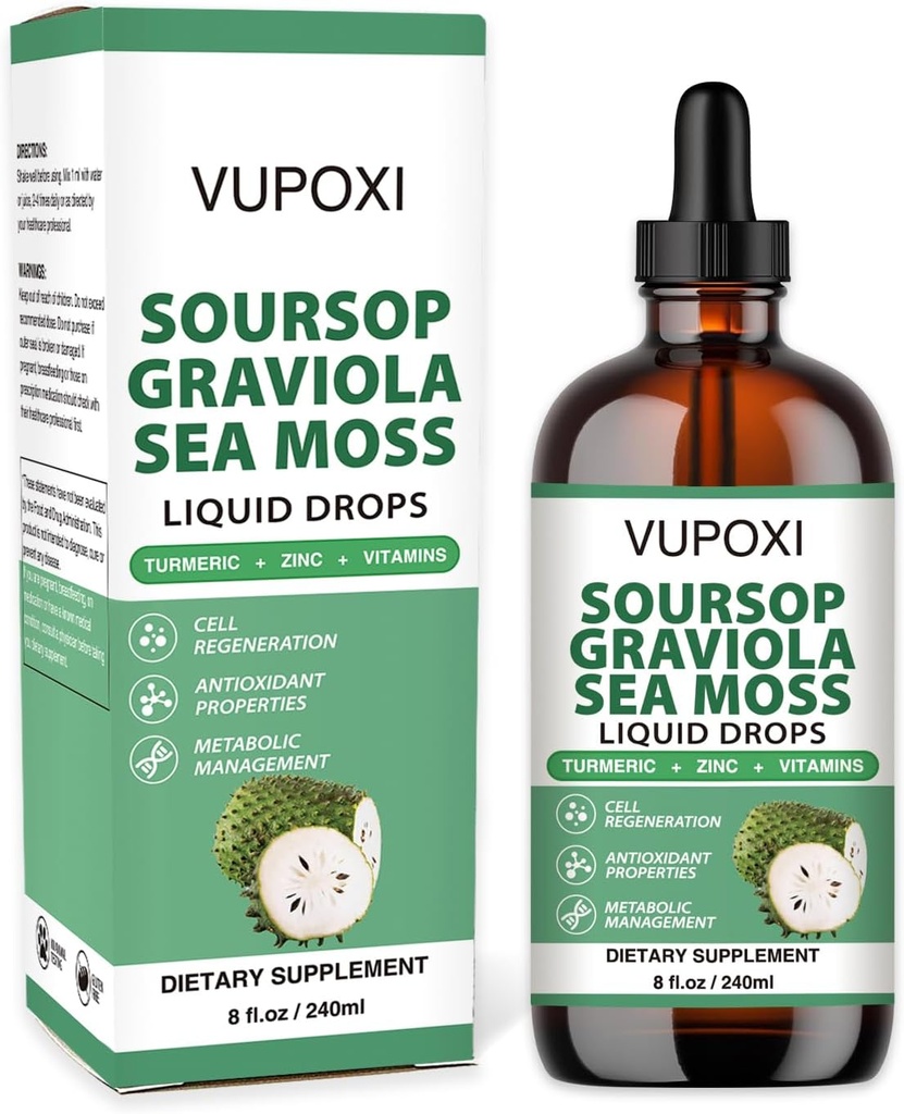 Sorsop Daudzvitamīnu šķidruma piliens šūnu atbalsts un reģenerācija, imūnā Boost, diētiskās šķiedras un miegs, organiskās sojas ekstrakta nesatur, ne-GMO, 100% Vegan, bez lipekļa-8 Fl Oz/240 ML