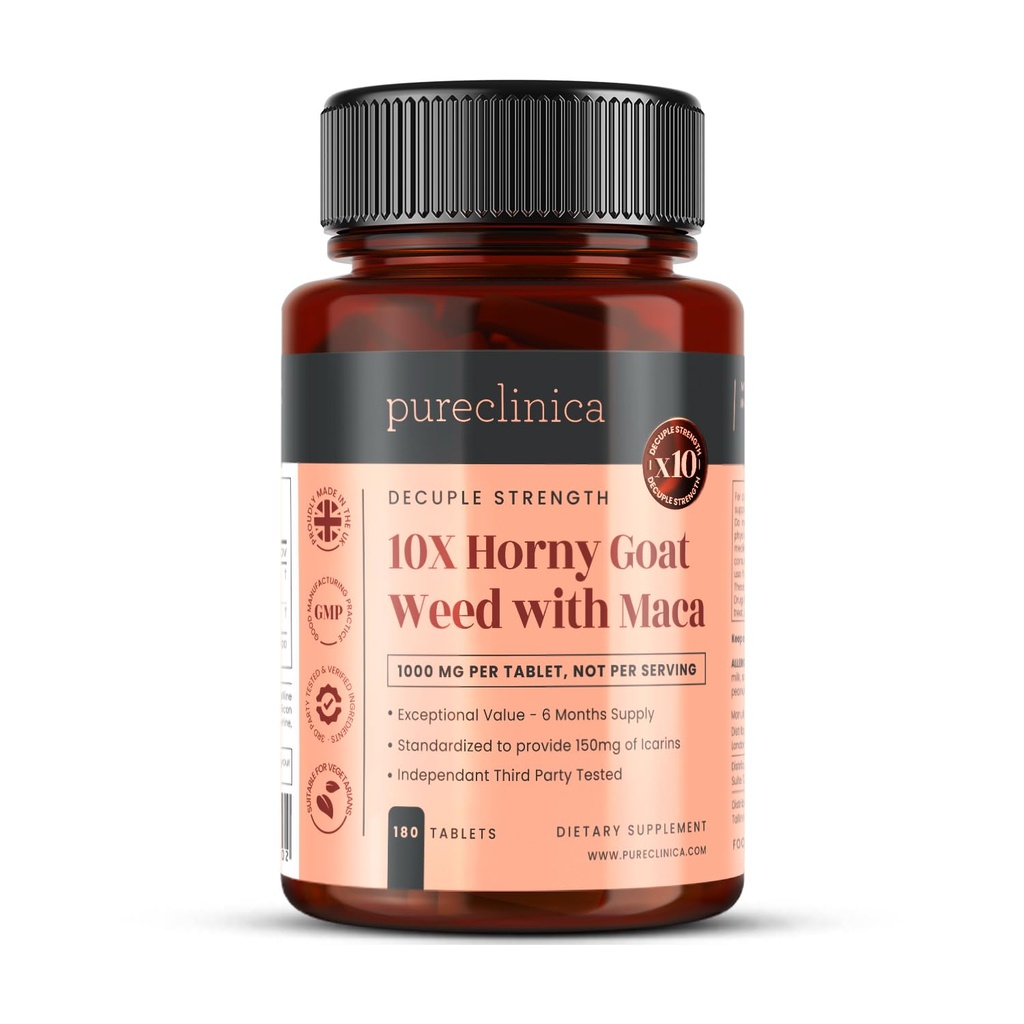 hydeclinica 10X Horny Kaza Weed & Maca Extract 6250mg x 180 Tabletes (6 mēnešu piegādes) -10 X More Icariins - w/5mg Black Pepper Extract 300% palielināta Absorbcija