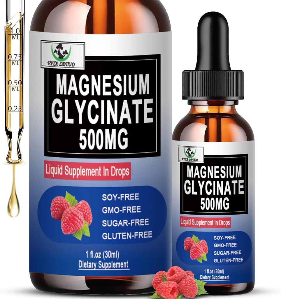 Pure Magnijs Glicerīns ; Šķidrs magnija papildinājums 500mg miegam, nervu, kaulu un sirds veselībai; Vegan Glicerīns Mag Šķidrums Iepilina 6X Augsta Absorbcija; Ne-GMO; Bez lipekļa                     