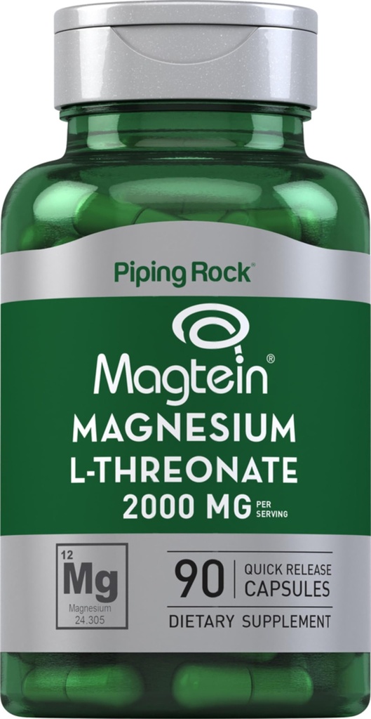 Piping rock Magnija L-treonāta kapsulas - 2000mg - 90 Tabletes - ar Magtein - Papildinājums vīriešiem un sievietēm -- Ne-GMO, bez lipekļa