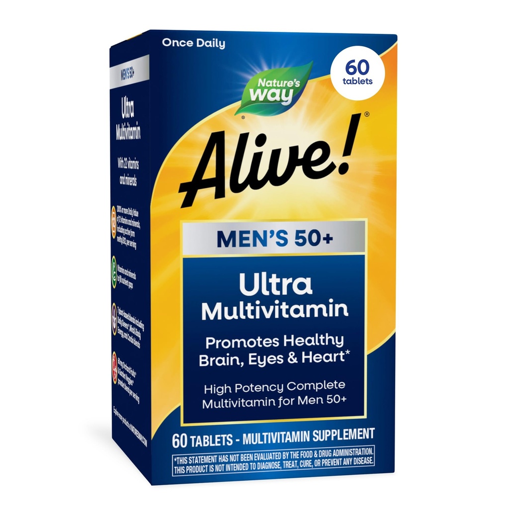 Dabas ceļš dzīvs! Vīriešu 50+ dienas Ultra Multivitamīnu, augstas potences formula, atbalsta veselīgu smadzeņu, acu un sirds*, ar metilētu B12, bezglutēna, 60 tabletes (iepakojums May Vary)