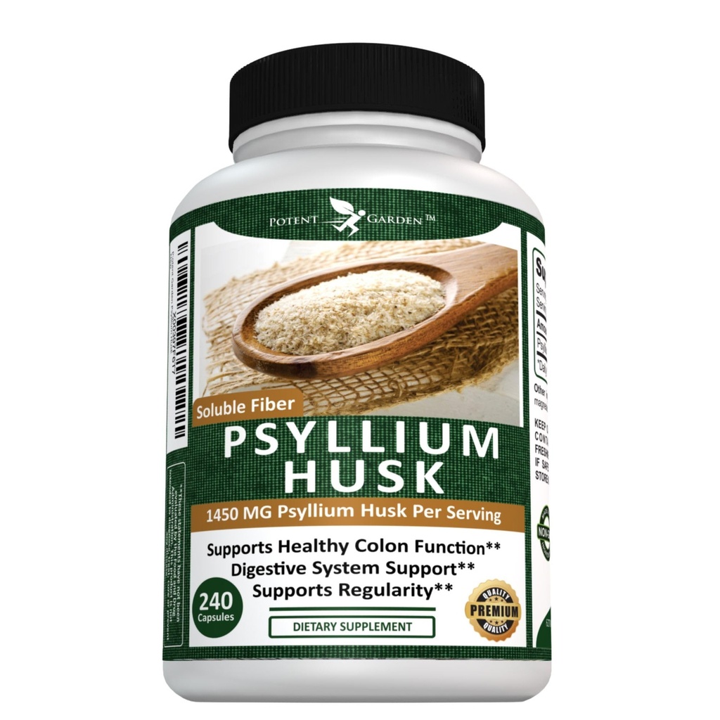 Spēcīgs Garden Psyllium Husk Kapsulas Visas dabas un spēcīgs šķīstošs Diētiskā Fiber papildinājums palīdz uzturēt regularitāti un gremošanas, 240 Caps