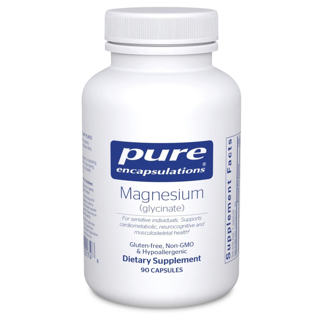 Pure Encapsulations Magnijs (Glycinate) - Papildinājums stresa mazināšanai, miegam, sirds veselībai, nervu, muskuļu un vielmaiņas * - ar magnija glicinātu - 90 kapsulas