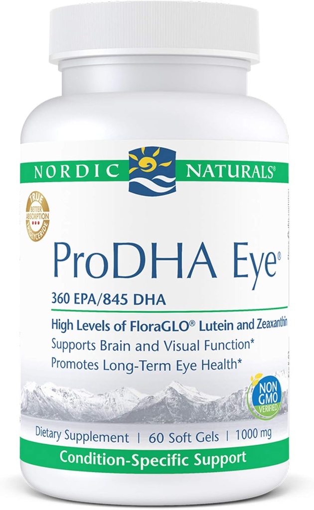 Nordic Naturals ProDHA Acu eļļa, 360 mg EPA, 845 mg DHA, 20 mg FloraGLO luteīns, 4 mg Zeaksantīna, Neiroloģiskās funkcijas un ilgtermiņa acu veselības atbalsts*, 60 mīkstie želejas
