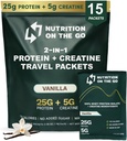 Uzturs uz Go Whey Olbaltumvielas Izolāts Packets ar kreatīnu – 25g Olbaltumvielas + 5g Kreatīns – viena serve Travel Olbaltumvielu pulveris – Vanilla (15- Iepakojums)