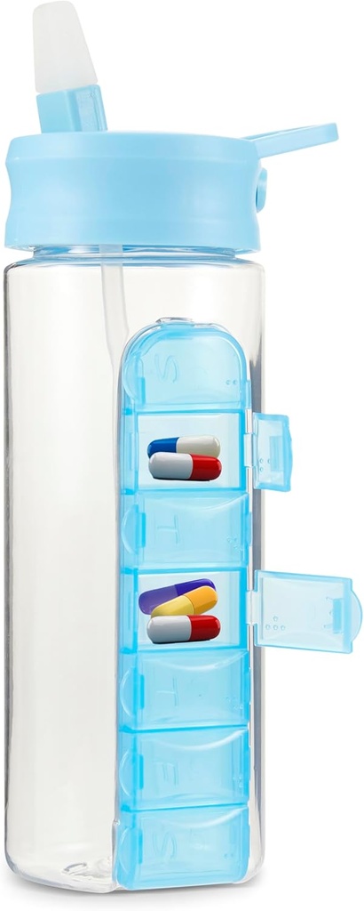 MARS WELLESS 24 Ounce ūdens pudele ar Slideout Pill kaste, ikdienas organizētājs - 7 dienu zāļu turētājs, viegli izslīdēšanas Pill Konteiners, uznirstošo salmu hidratācijas