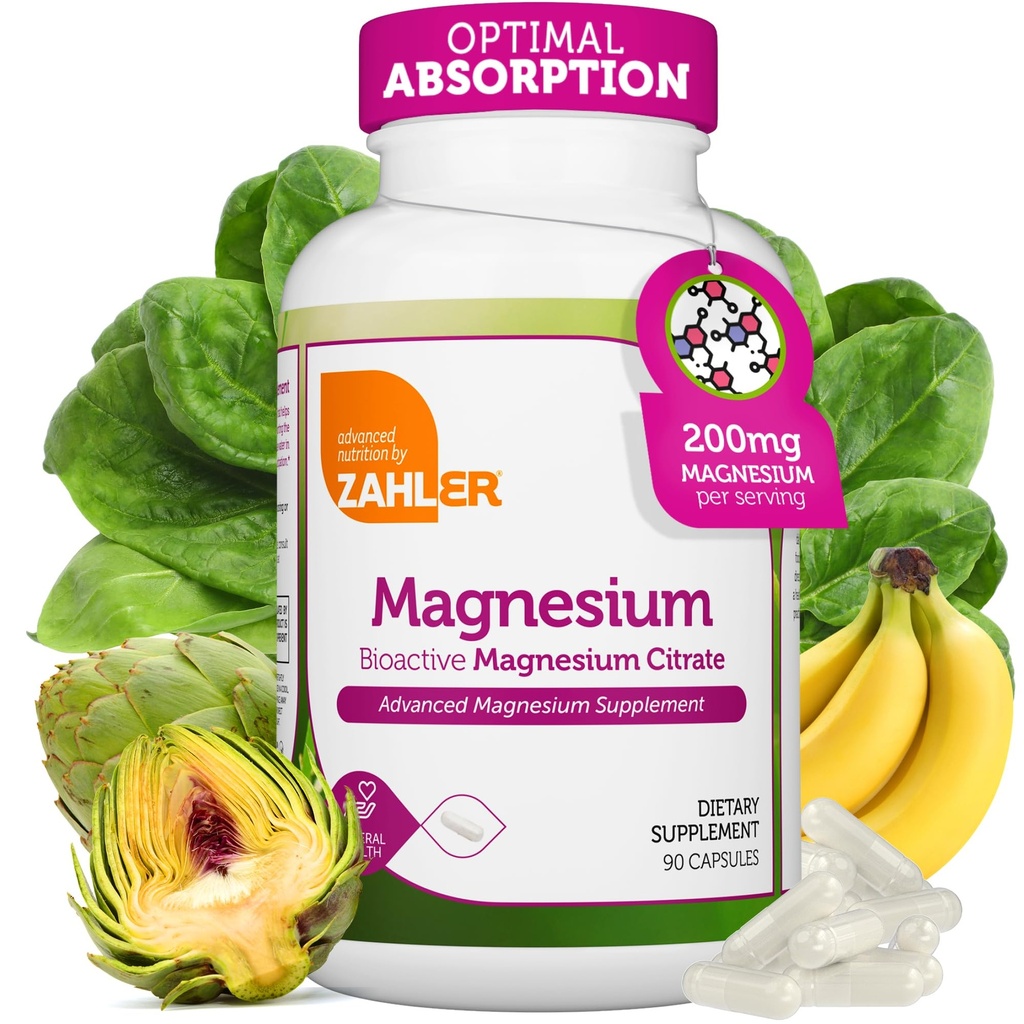 Zahler - Magnija papildkapsulas 200 mg (90 Skaits) Sertificēts Košera Bioaktīvais magnija citrāts Max Absorbcija - Dabīgs magnija minerāls vīriešiem un sievietēm - Labākie magnija bagātinātāji
