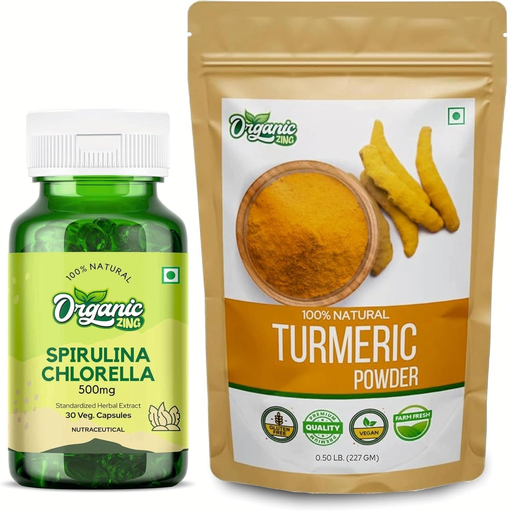 ORGANIC ZING Spirulina Chlorella- 30Cap & Turmeric pulveris- 227g