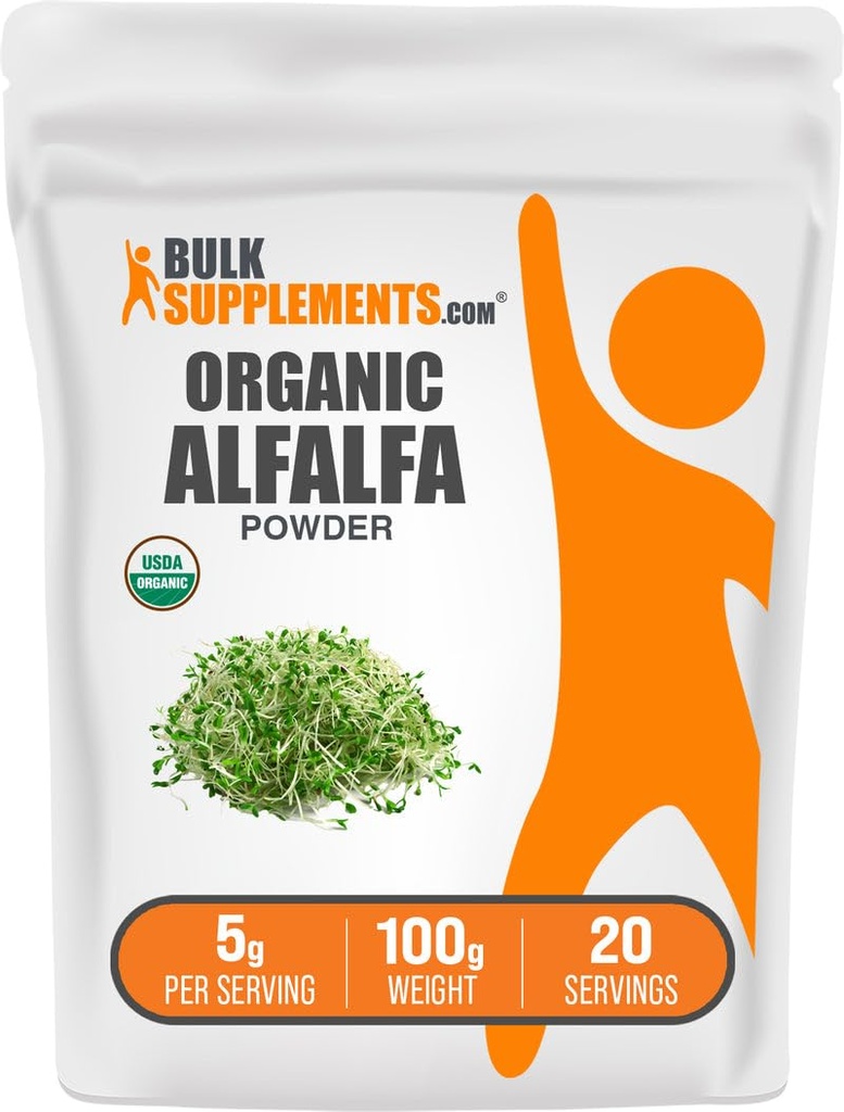 BulkSupplements.com Organic Alfalfa Grass Powder - Alfalfa Papildinājums, Green Superfood Powder - Bezmaksas Vegan & Gluten, 5g per Serving, 100g (3.5 oz) (1. iepakojums)