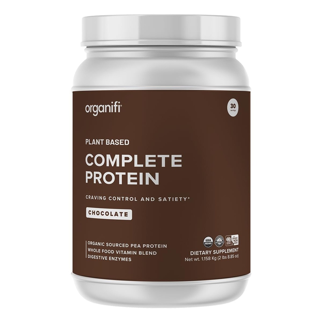Organifi Complete Protein Chocolate Flavor - Organic Vegan augu bāzes proteīna pulveris ar gremošanas enzīmiem - 30 dienu piegādes - Nē sojas, piena, vai lipekļa