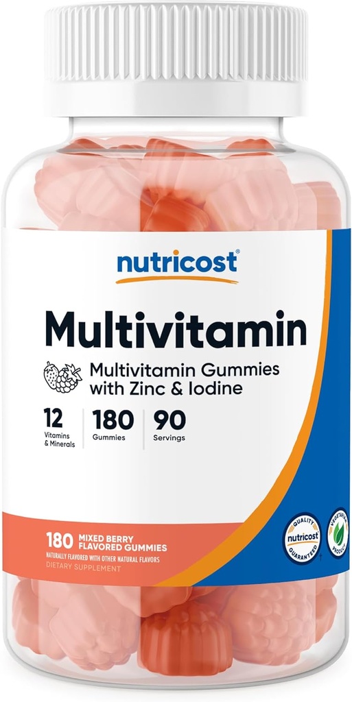 Nutricost Multivitamīnu Gumijas, 180 Gumijas (Mixed Berry Flavored) - 90 Servē, bez lipekļa, ne-GMO un veģetārietis Draudzīgi