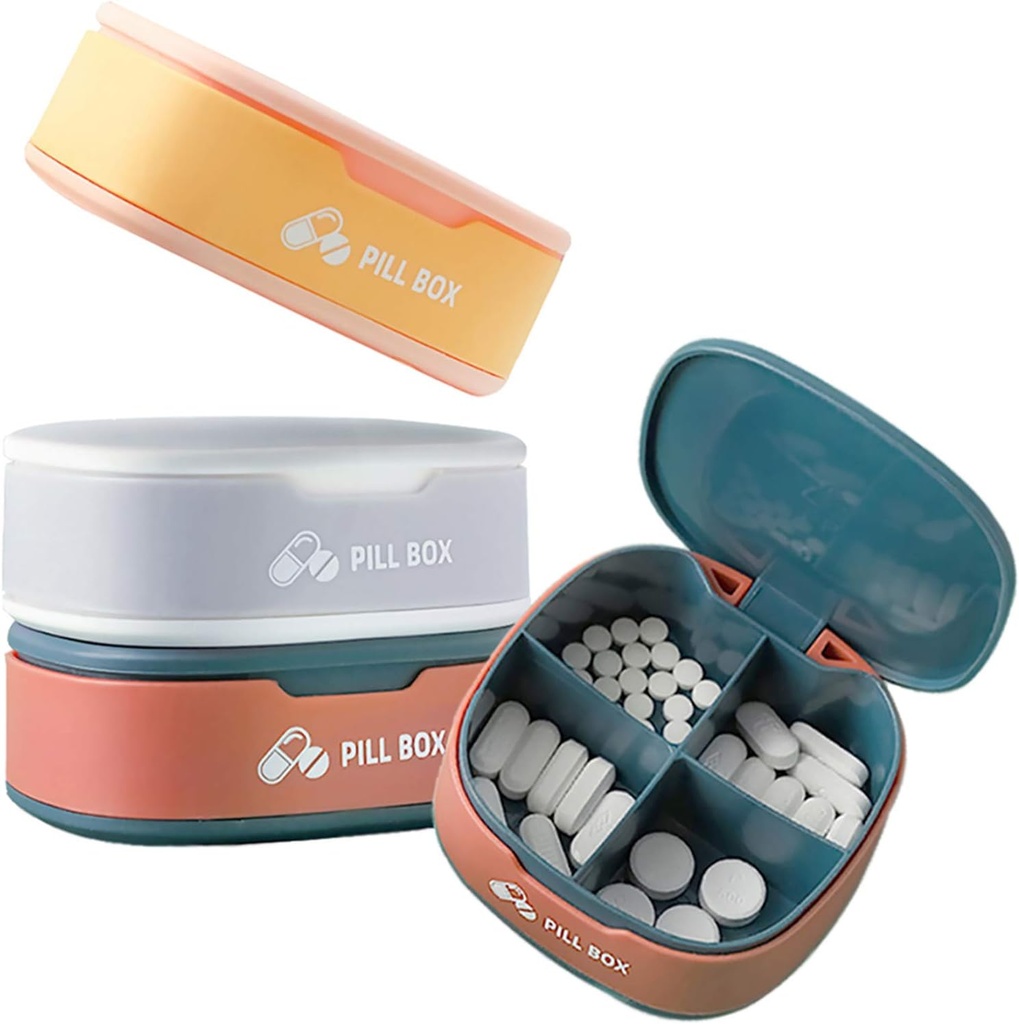 Plātņu organizētājs Portable Pill Case Small Pill kaste Purse vai Pocket Daily Pill kaste organizētājs 4 reizes dienā Vitamīnu zāles papildinājums (3 PCS)
