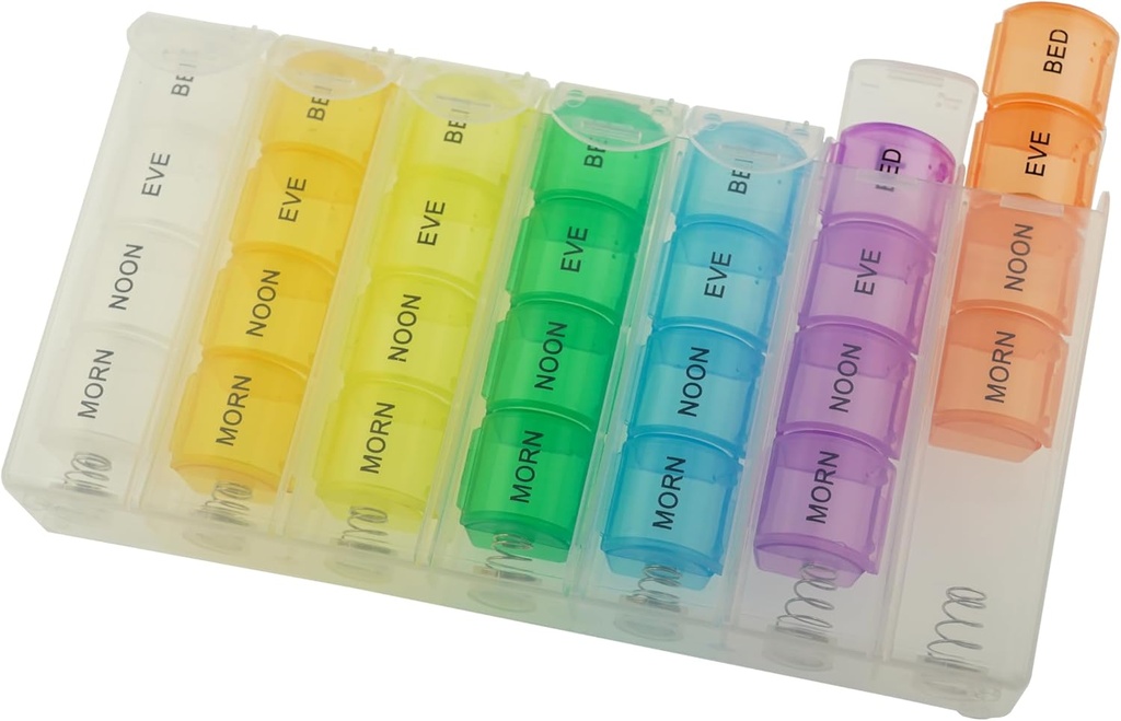 Pop up Weekly Pill organizētājs 4 reizes diena — liels ceļojumu Pill lieta w/ 28 iecirknis, lai tur zāles, vitamīns un papildinājums — ikdienas Pill kaste 7 diena — Mitruma-Resistant lielas medicīnas lietas