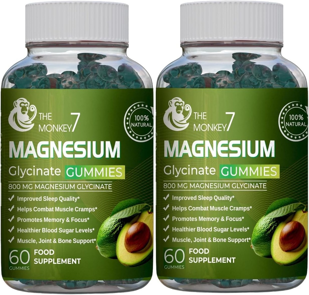 Magnija glikolāt Gumijas ar Ashwagandha un CQ10 Calm magnija kompleksu L-treonāts Vegan Ne-GMO 800mg Magnija glikolāt Gumijas magnija papildinājums - iepakojumā pa 2
