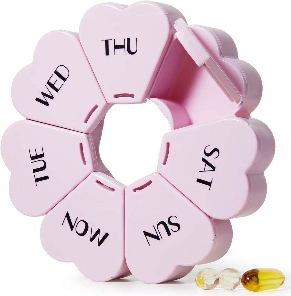 MOLN HYMY Large Weekly Pill organizators, Girly Pill Box 7 Day, Purple Pink Daily Vitamīna turētājs zivju eļļai/Medicīns/Pupplements