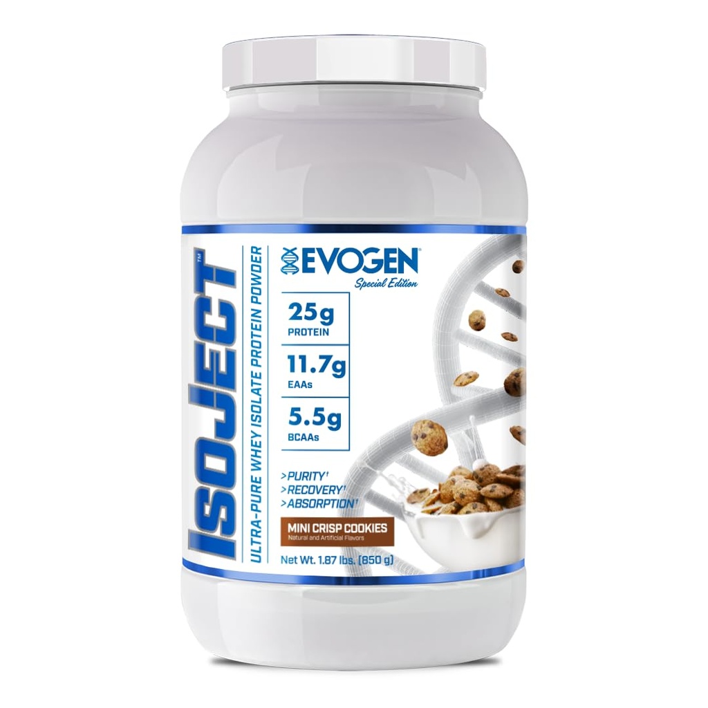 Evogen Isoject - sūkalu proteīns Isolāts - , Ultra-Pure Whey Protein Pulveris ar Ignitor enzīmiem, BCAAs, un EAAs , , Uzlabota Absorbcija & Atkopšana , Mini Crisp Cookies - 25 Pasniedz