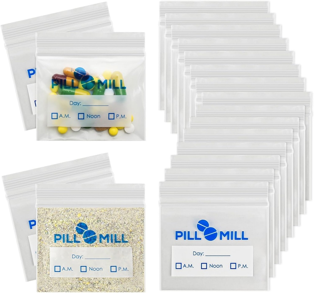 Pill Bag Count - Size 3" X 2" 3 Mil – Plastmasas Pill Organizators somas – Mazs Kabatas Pill Baggies – Travel Pill Pouch – Daily AM PM Medicine Krātuves maisiņi – Locking Pill Carrier Konteiners (100-Iepakojums)