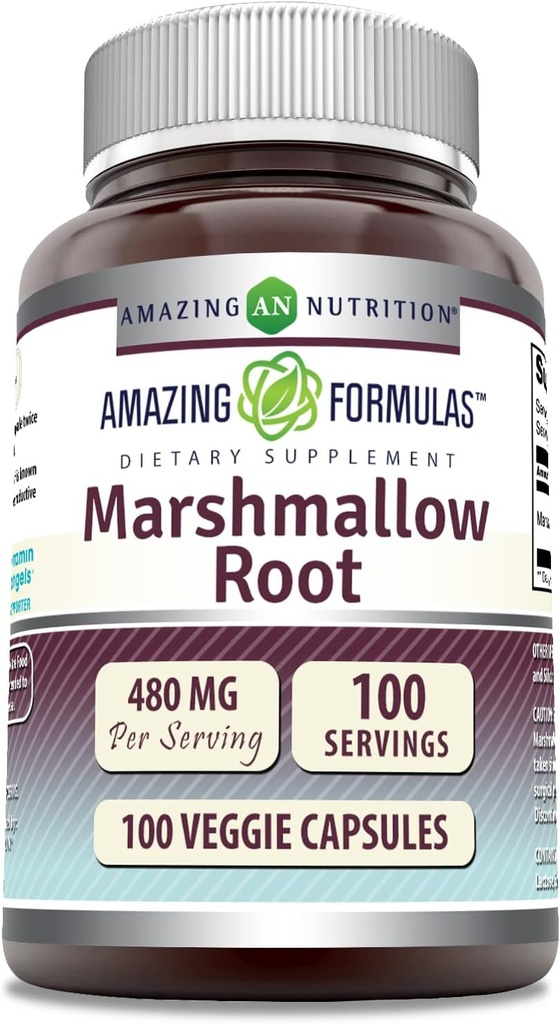 Amazing Formulas Marshmallow Saknes papildinājums - 480 Mg Per Servē -- 100 Veggie kapsulas -- Non-GMO --Lutten bezmaksas -Ražots ASV