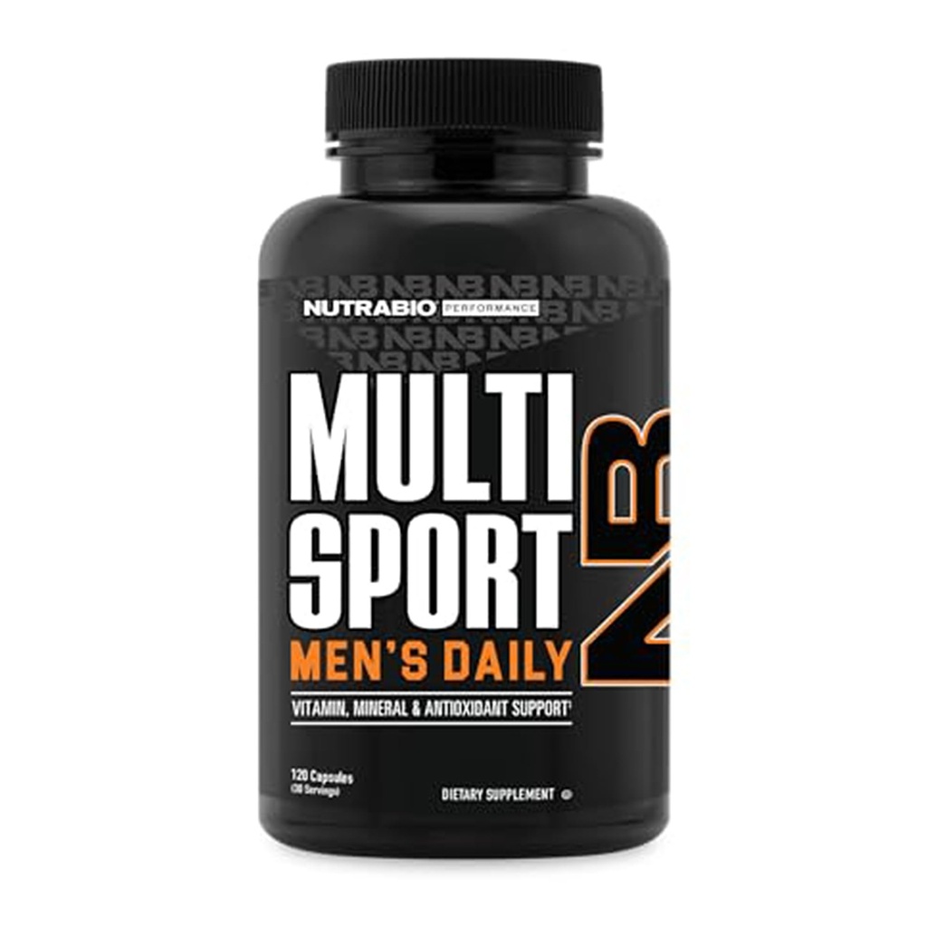 NutraBio Multisport vīriešiem - Vīrieši MultiVitamin - 33 Vitamīni, minerālvielas, mikroelementi - Bagātīgs ar antioksidanti - atbalsta maksimālo athletic veiktspēju, enerģija, metabolisms (120 augu kapsulas)