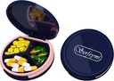 Serfeymi Small Pill Box - 3 iecirkņi Portable Pill Box for Purse Pocket, Compact Mini Travel Pill Case - Piemērots medicīnā, vitamīnu, zivju eļļa, papildinājumi - tumši zils(Logo)