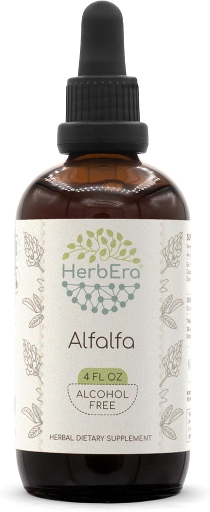 HerbEra Alfalfa B120 Bezalkohola augu ekstrakts Tinktūra, koncentrēti šķidrie pilieni Natural Alfalfa 4 fl oz