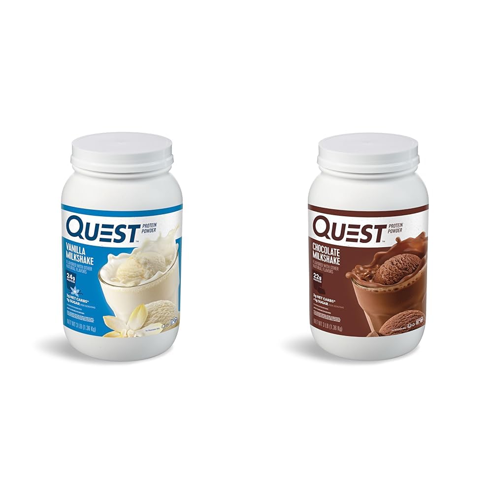 Quest Nutrition Vanilla Milkshake Proteīnu pulveris, 24g olbaltumvielu, 1g cukura, zemu ogļhidrātu un šokolādes Milkshake Proteīnu pulveris, 22g olbaltumvielu, 1g cukura, zemu ogļhidrātu, bez lipekļa