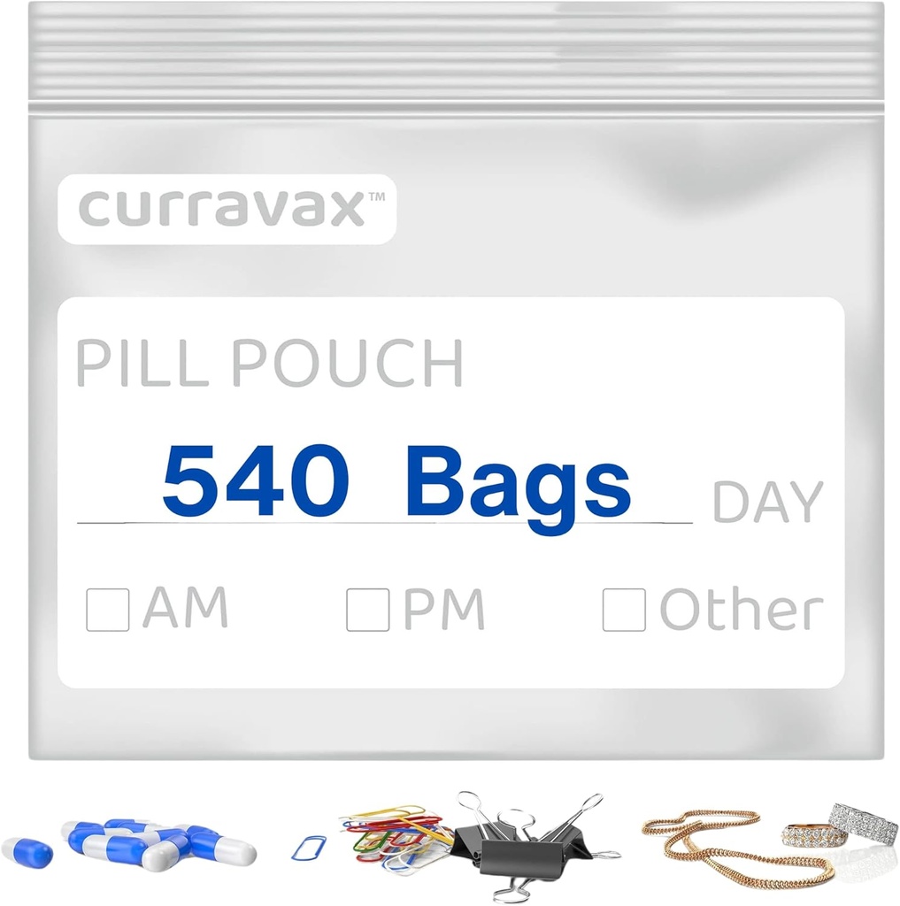 Pill somas Travel Pack of 540 - BPA Bezmaksas 3 x 2,75 inch Pill Pouch - Atkārtoti lietojams Pill Pouches Medicīna ar uzrakstu -Clear Ziplock Pill Baggies Travel Medicine Organizators