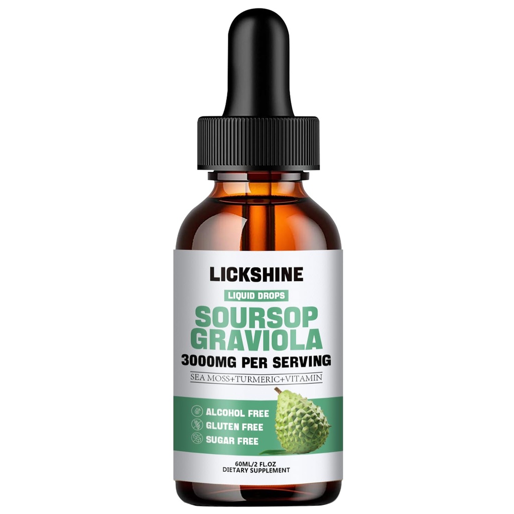 1 Iepakojumi 3000MG Soursop Graviola Liquid Drop šūnu atbalstam un atjaunošanai, lmmune, Gut, Antioksidants, Mood, Relax, Aknu un Miega Zzz - Soursop Graviola Leaf Extract, Sea Moss, Turmeric - 2Fl Oz