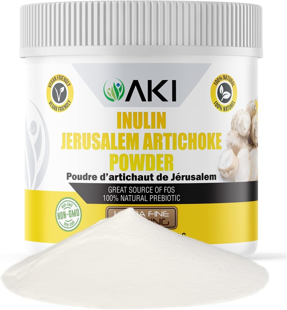 AKI Inulin Jerusalem Artišoka pulveris (6oz/170g) Labi fiber & Prebiotic, Ideāli piemērots kafijai, Gludumiem, Sulu un citiem ēdieniem - Vegan, bez lipekļa (1. iepakojums)