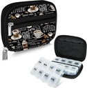 Serfeymi Weekly Travel Pill Organizatora Pill Kaste Purse ar noņemamu 7 Day Pill Box, Modes Travel Medicine Organizators Pill Konteiners medicīnai, Vitamīns, Papildinājums - Black 02 + Pill Box