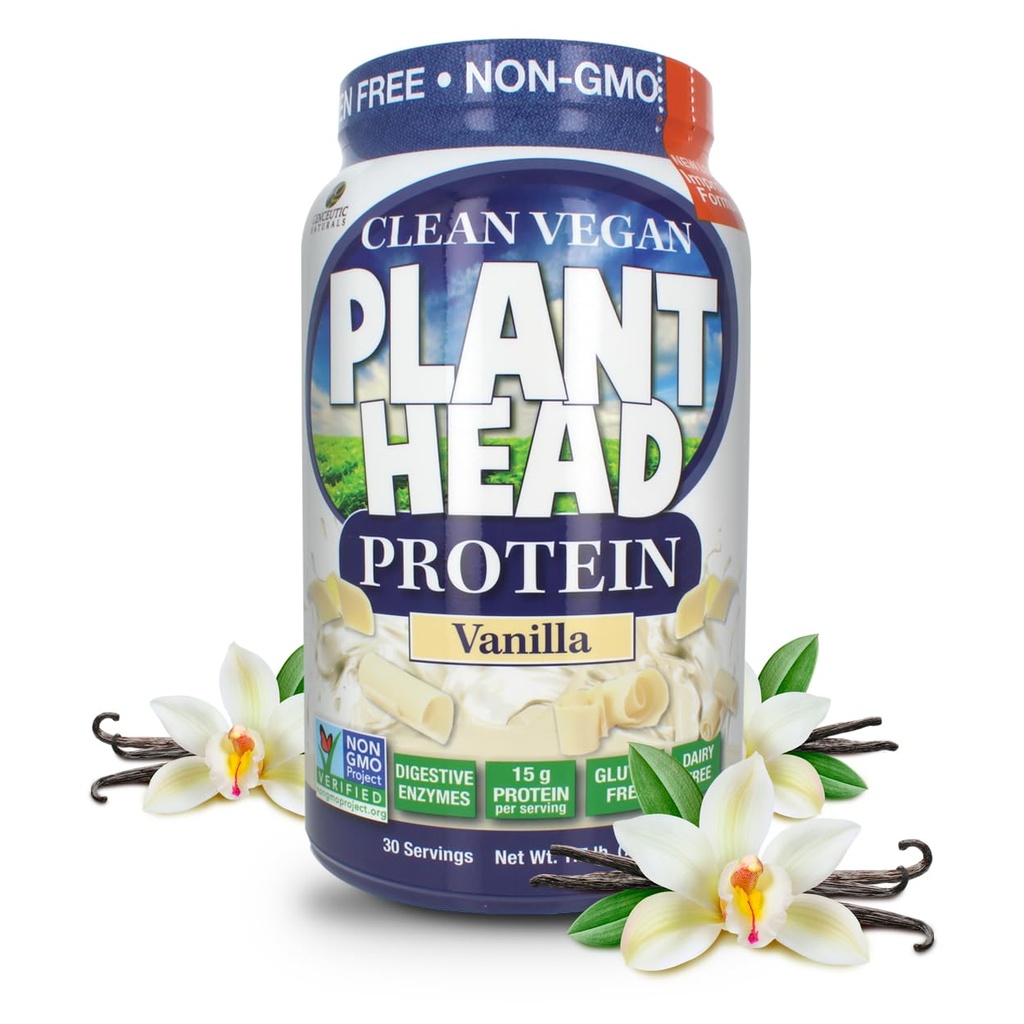Genceutic Naturals Augu galvas proteīna pulvera papildinājums, Vanilla, 1,7-putekļi (lbs)