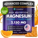 Magnijs Glicinēt 2150MG Gumijas sievietēm un vīriešiem, Augsta Absorbcija Magnija Glicināts, Citrāts, Malate Gumijas pieaugušajiem un bērniem, Miega atbalsts, Bezcukura, Vegan, 60 Chews, Orange