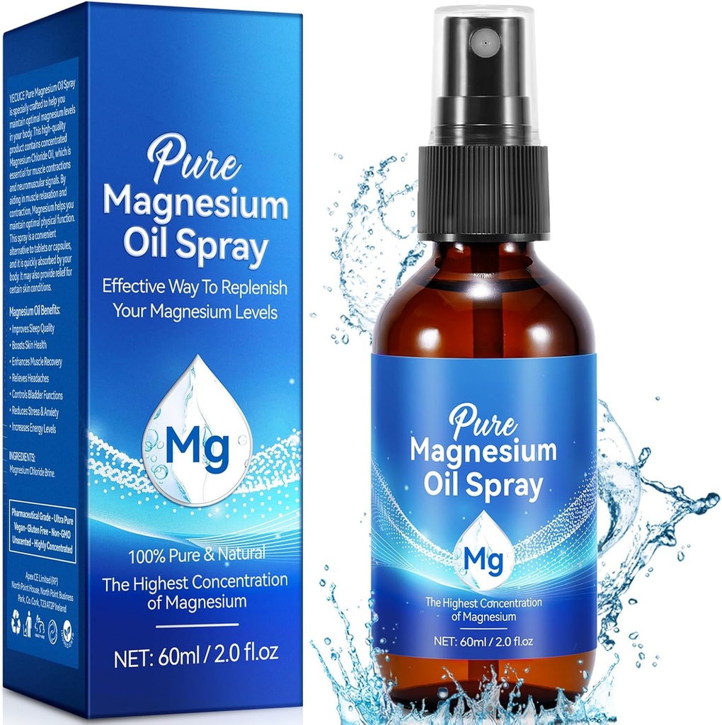 Tīra magnija smidzināšanas eļļa, magnija eļļa kājiņām un miegam, viegli absorbējama, 2.02 Fl Oz