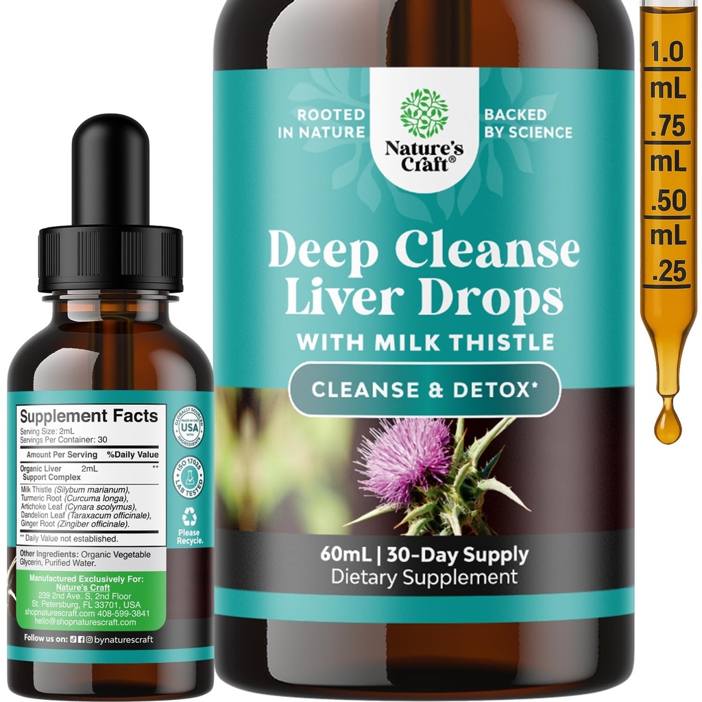 Dziļa aknu attīrīšana, detokss un remonts ar piena dakstiņu šķidrumu pilieni - Aknas Detox šķidrā artišoka ekstrakts ar Dandelion Leaf, Ginger & Turmeric Curcumin Immunity un Daily tīrīt - 2Fl OZ
