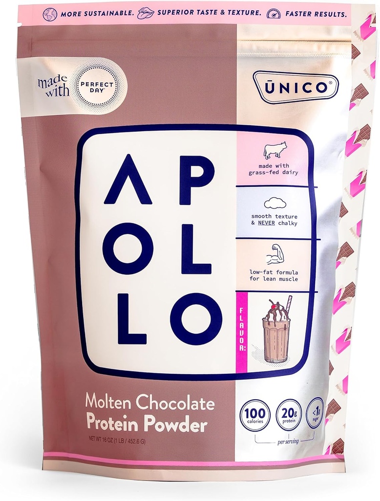 Unico Apollo Molten Šokolādes olbaltumvielu pulveris - 20g 100% Zāle-Sūkalu proteīns, olu albumīns un kazeīns       - Nepeldošs - zems Karbs un zems Fat  - 16 Kalpojumi -- nehalkus Tekstūra -- Best-Taste