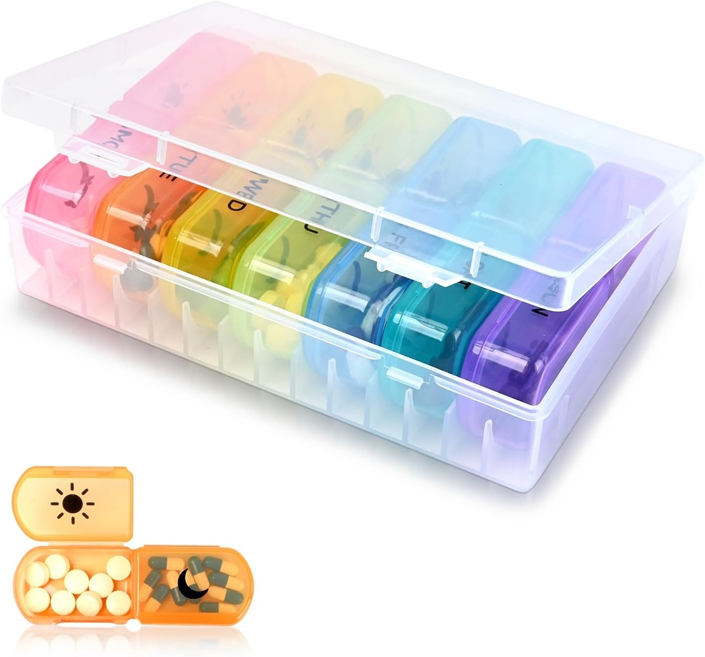 2-Times a Day Pill organizētājs – liels 7 dienu Pill gadījumā – Pārtikas kvalitātes materiāls – augsts apjoms, neatgriezenisks, Travel-Drīgs Design – Perfekts Pill turētājs bagātinātājiem, vitamīniem, un zāles